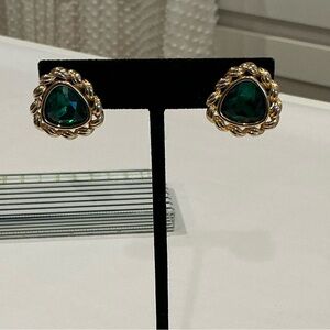 Gold and Green Teardrop Earrings